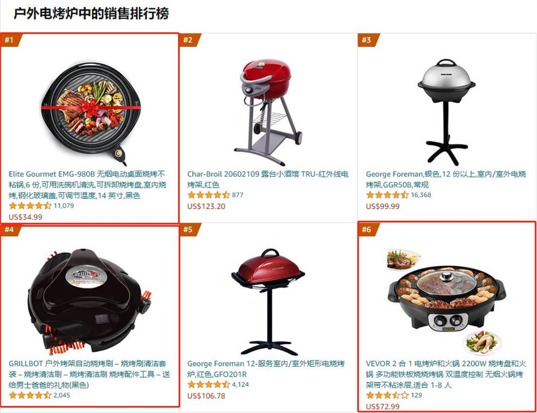 亚马逊户外电烤炉销售排行榜